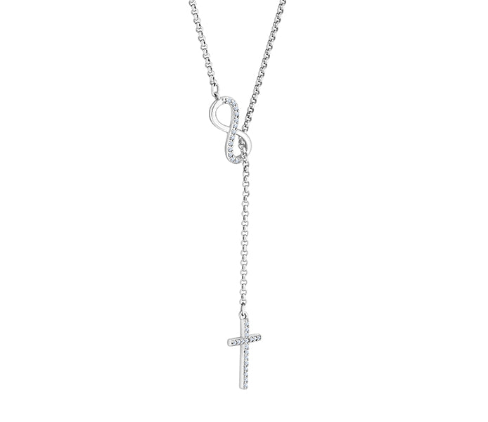 Infinity Lariat Necklace in Rhodium Plating