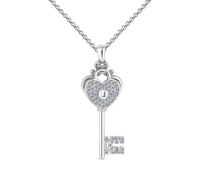 Lock and Key Pendant in Rhodium Plating