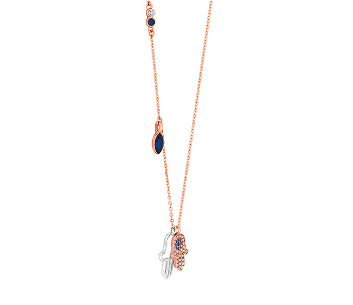 Multi Charm Hamsa Hand Pendant in Rose