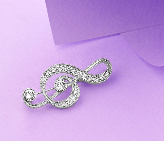 Music Note Brooch with Crystals