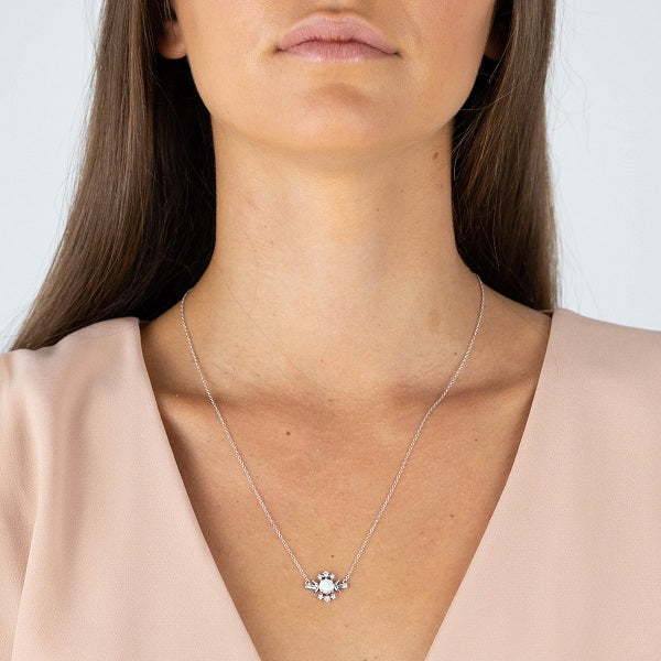 Opal Pendant in Rhodium Plating with Crystals