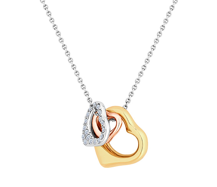 Mixed Plating Pendant with 3 Hearts and Crystals