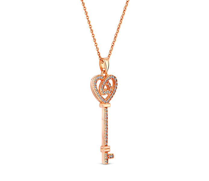 Ornate key pendant in rose gold plating