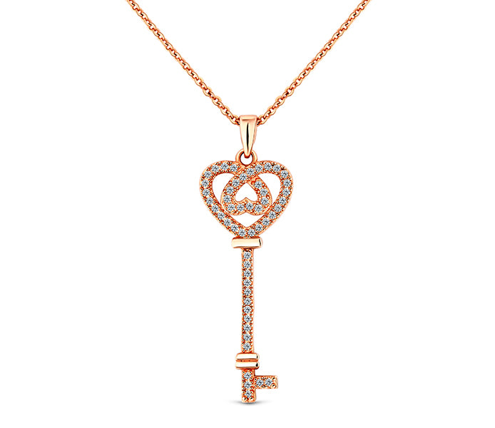 Ornate key pendant in rose gold plating