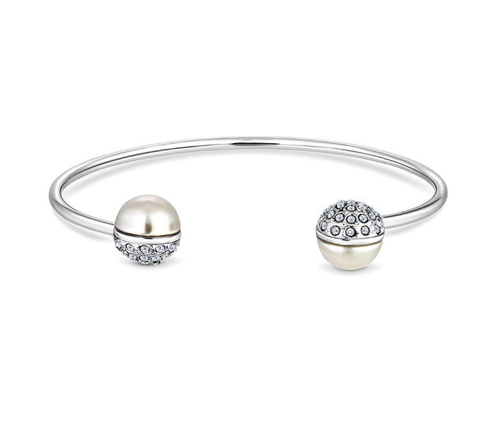 Pearl bangle plated in rhodium