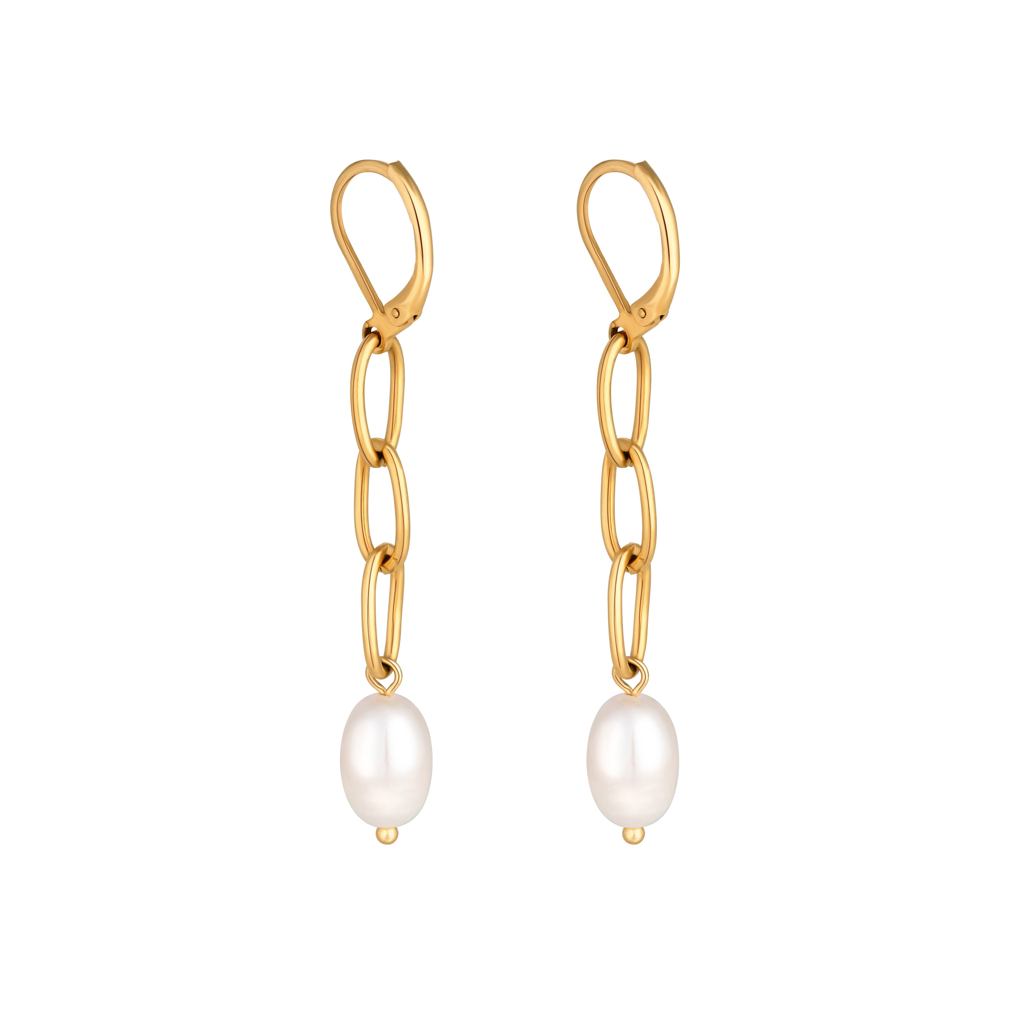 PEARL CHAIN EARRINGS - GOLD