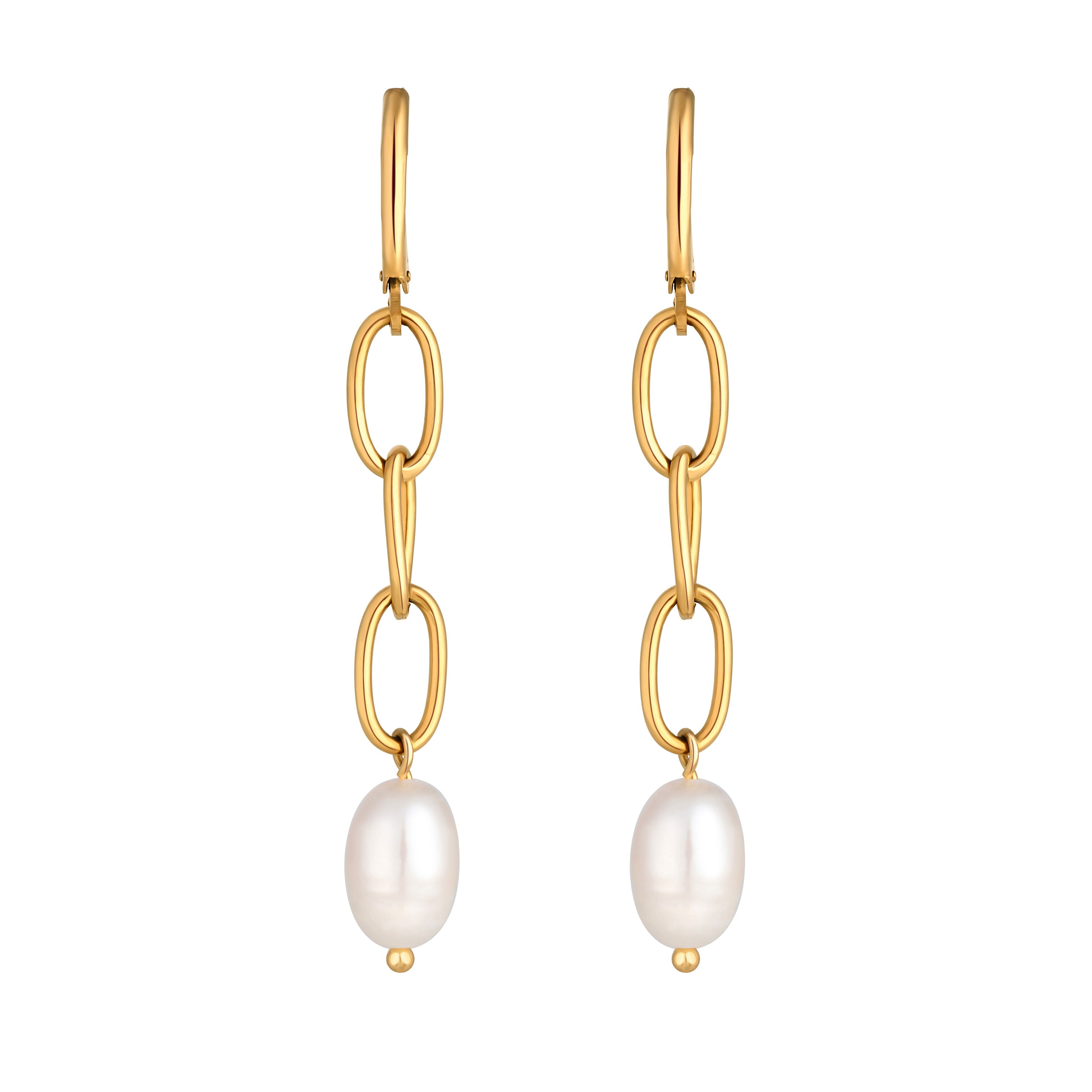 PEARL CHAIN EARRINGS - GOLD