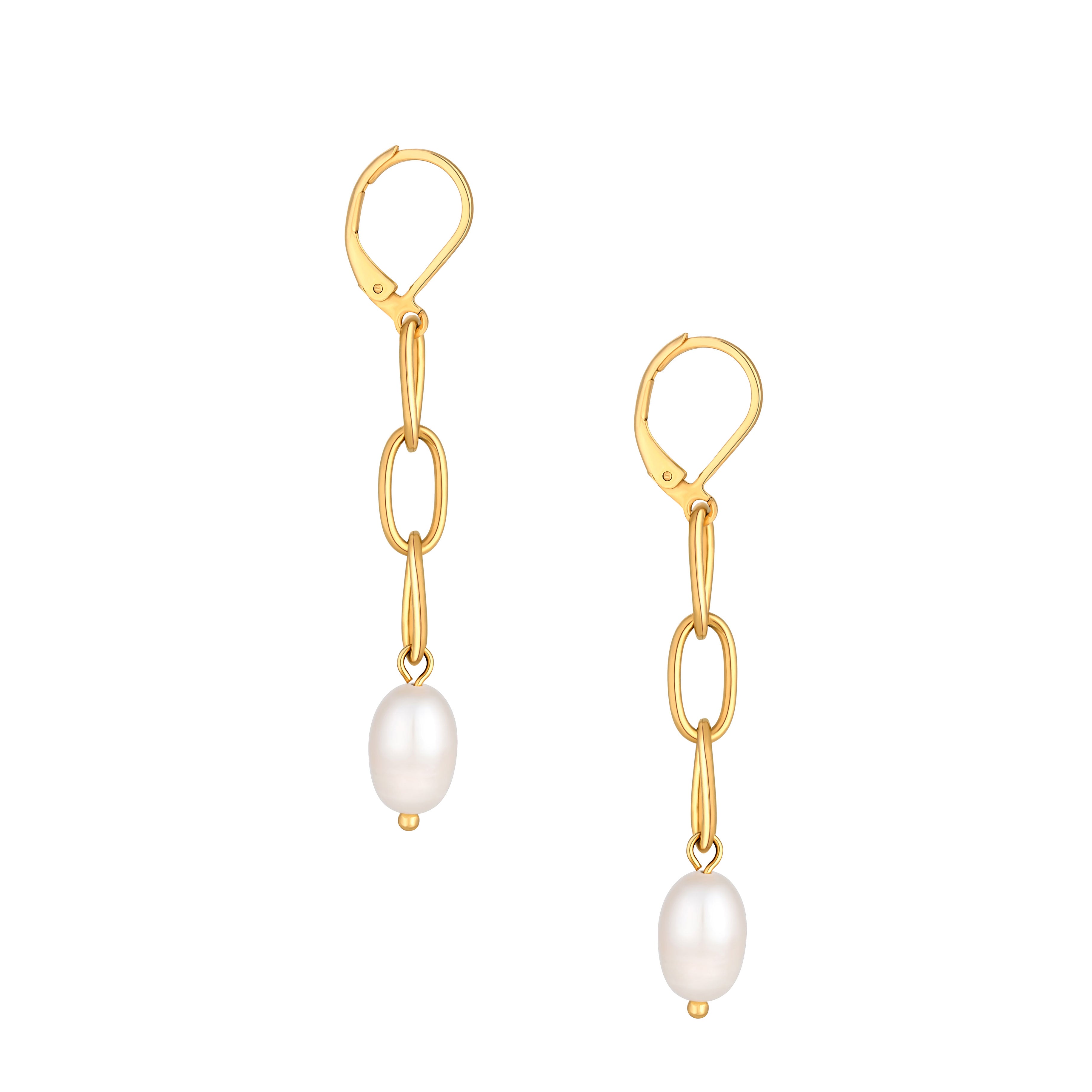 PEARL CHAIN EARRINGS - GOLD