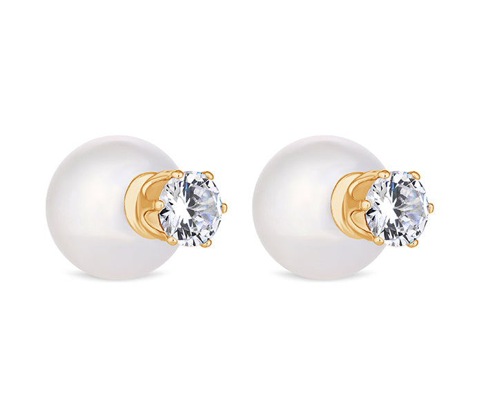 Pearl Orb Earrings in Yellow Gold Plating