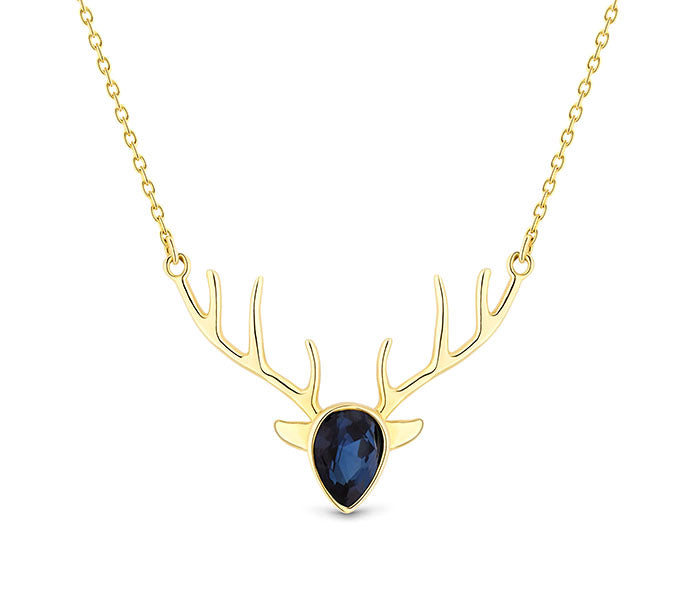 Reindeer Pendant with Blue crystal in gold plating