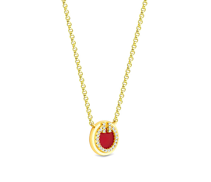 Round Pendant Small with Red enamel in yellow gold