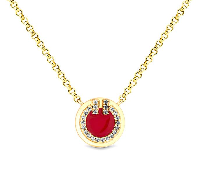 Round Pendant Small with Red enamel in yellow gold