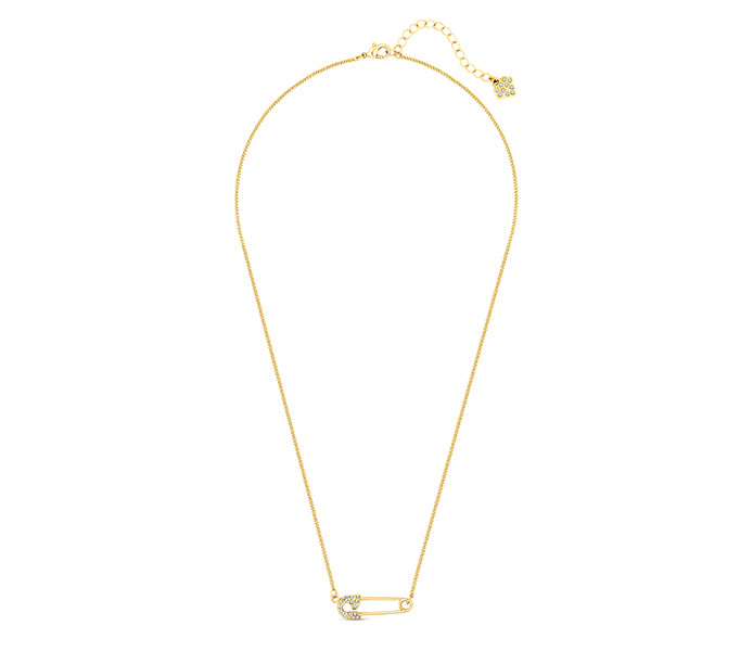 Safety pin pendant in gold plating with clear crys