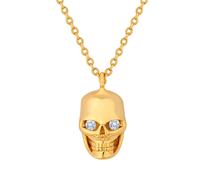 Skull Pendant in Gold with Crystals