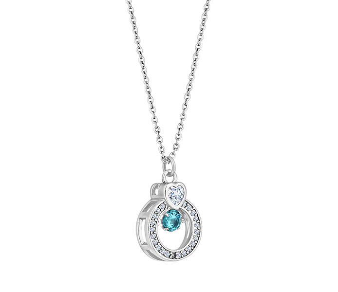 Rhodium Plated Pendant with Light Aquamarine Swing