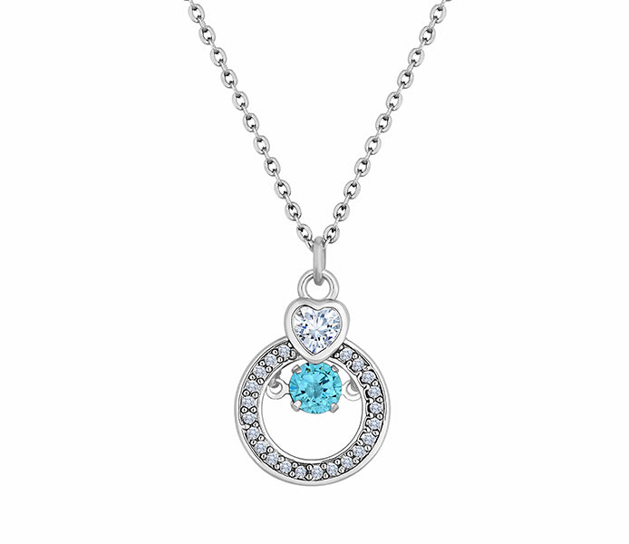 Rhodium Plated Pendant with Light Aquamarine Swing