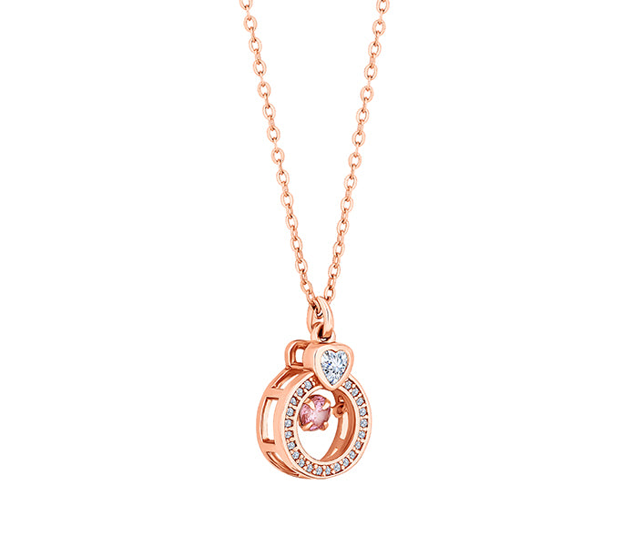 Rose Gold Plated Pendant with Pink Swinging Crysta