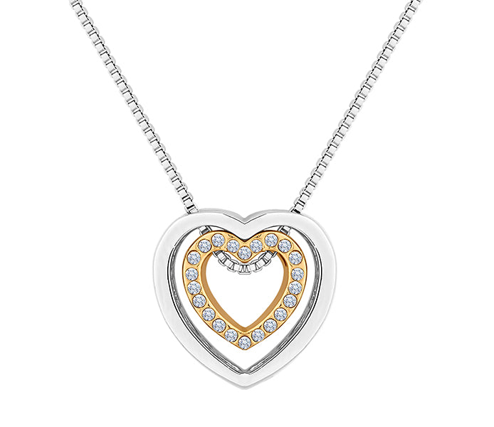 Two Tone Heart Pendant with Crystals