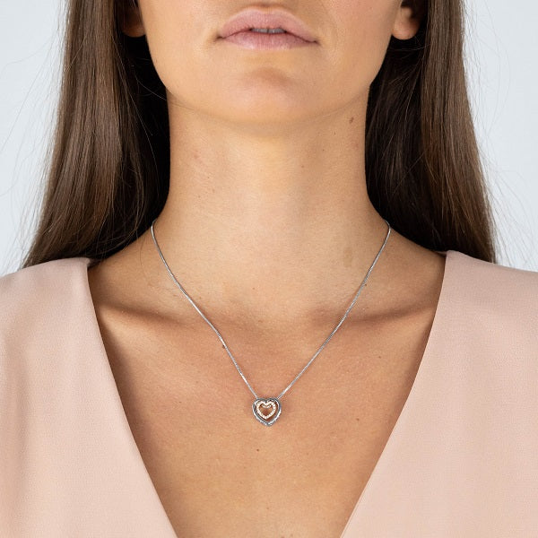 Two Tone Heart Pendant with Crystals