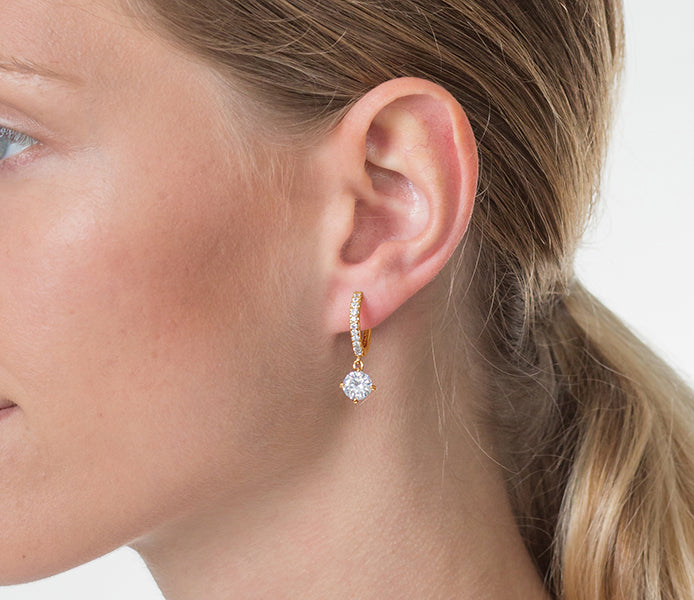 Gem Drop Hoop Earrings in Gold Plating