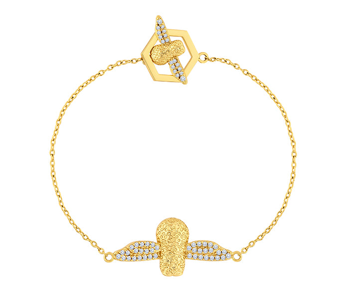 Bee Hexagon bracelet in yellow gold plating