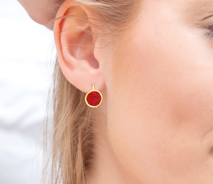 Bella Red Crystal drop earrings in gold plating