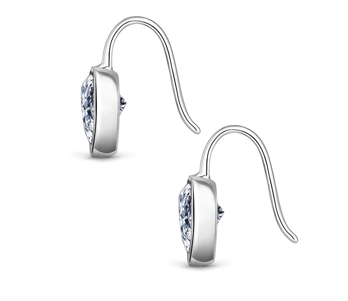 Bella heart earrings in rhodium plating with clear