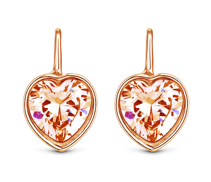 Bella heart earrings in rose gold plating with ros