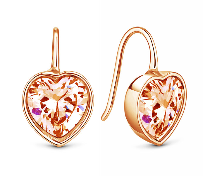 Bella heart earrings in rose gold plating with ros