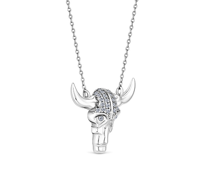 BULLS HEAD PENDANT IN RHODIUM PLATING WITH CZ CRYS