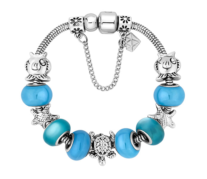 Charm Bracelet with Beach Charms and Pale Blue Bea