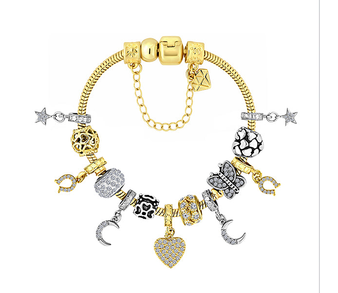 Charm bracelet with central heart and moon charms
