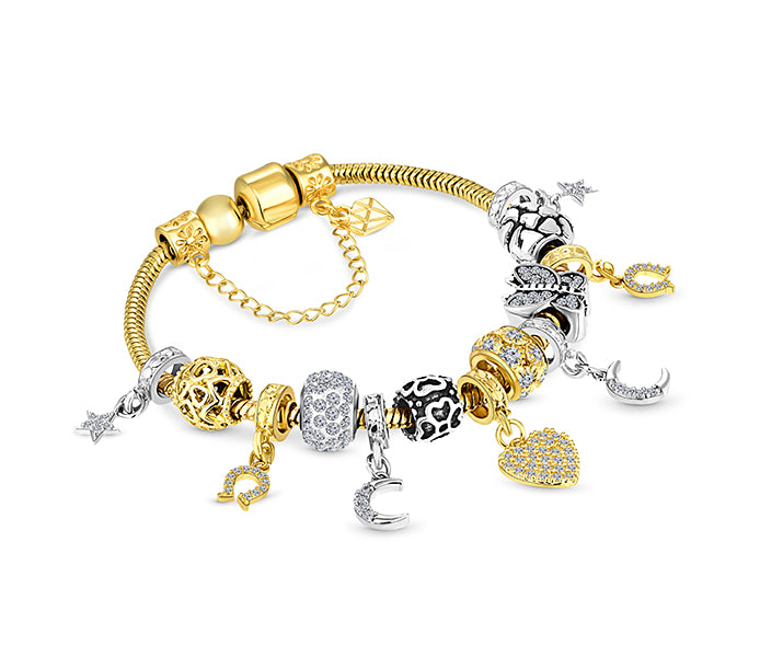 Charm bracelet with central heart and moon charms