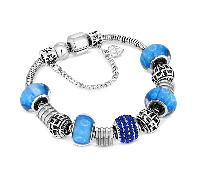 Charm Bracelet With Royal Blue Beads and Crystals