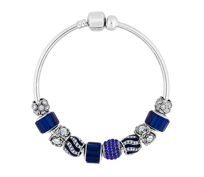 Charm Bracelet with Royal Blue Charms on Solid Ban