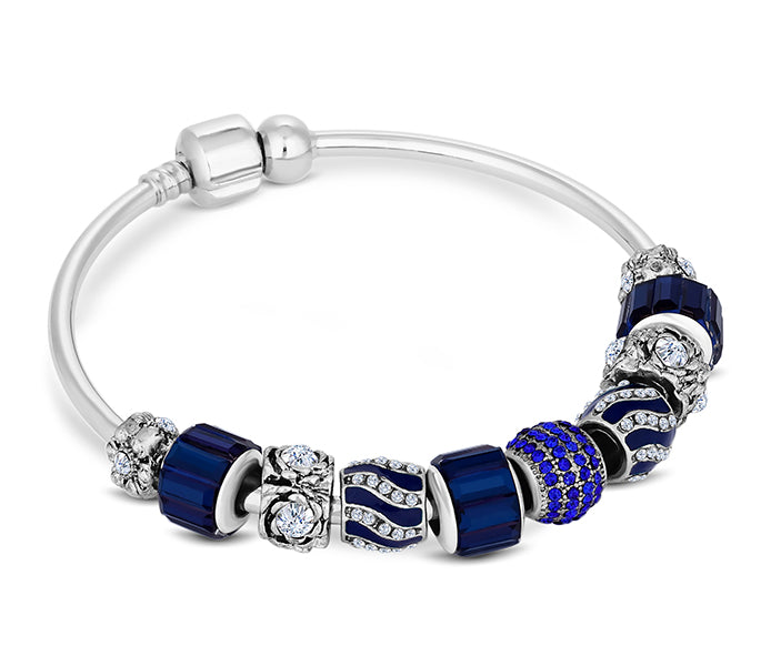 Charm Bracelet with Royal Blue Charms on Solid Ban