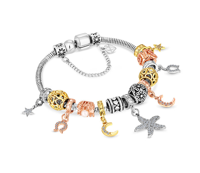 Charm Bracelet star in rhodium plating