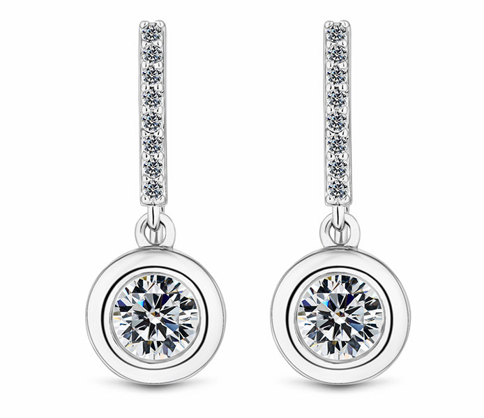 Circle surround drop earrings with crystals in rho