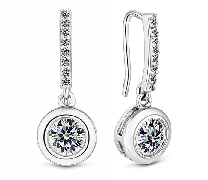 Circle surround drop earrings with crystals in rho