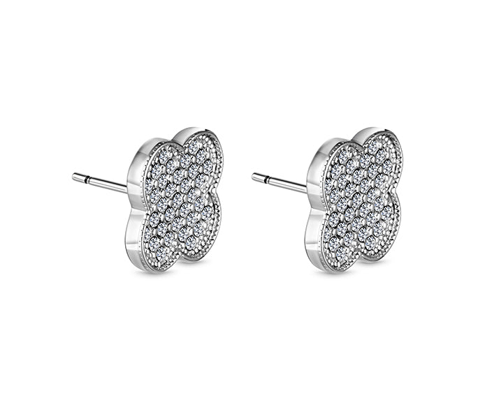 Clover Crystal Earrings in Rhodium Plating