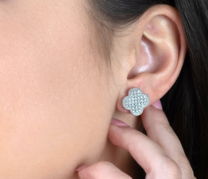 Clover Crystal Earrings in Rhodium Plating