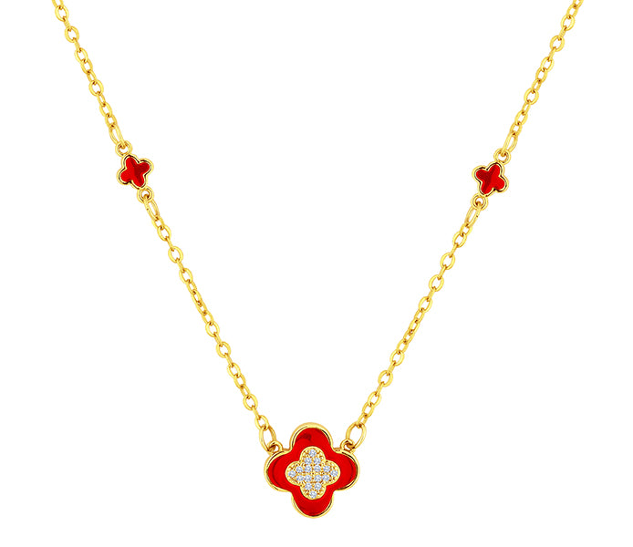 Clover necklace in yellow gold plating and red ena