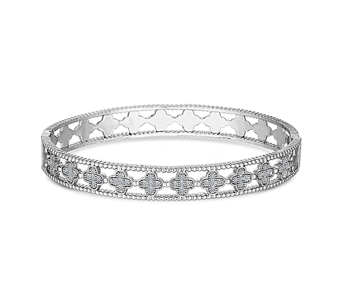 Clover Solid Bangle in rhodium Plating