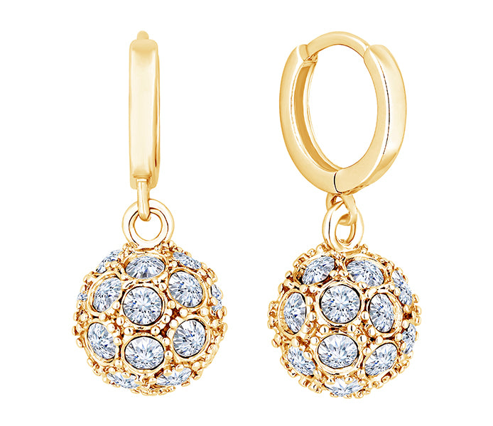Crystal Ball Earrings in Yellow Gold Plating