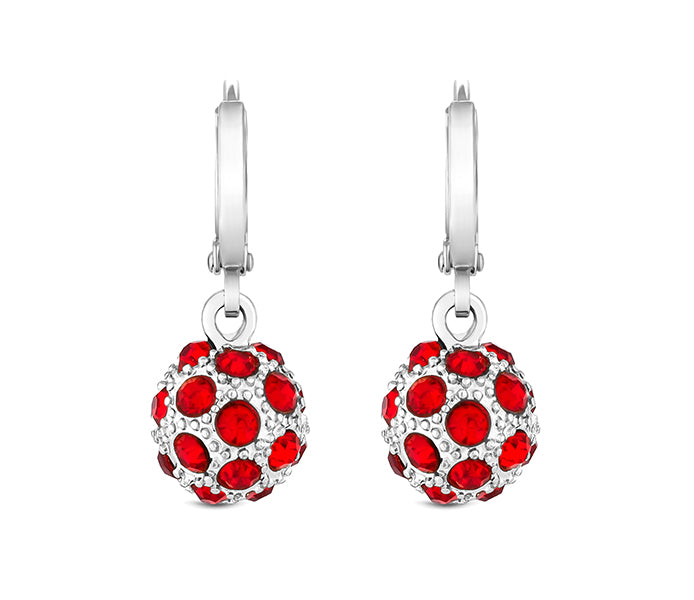 Crystal Ball Earrings in rhodium with red crystals