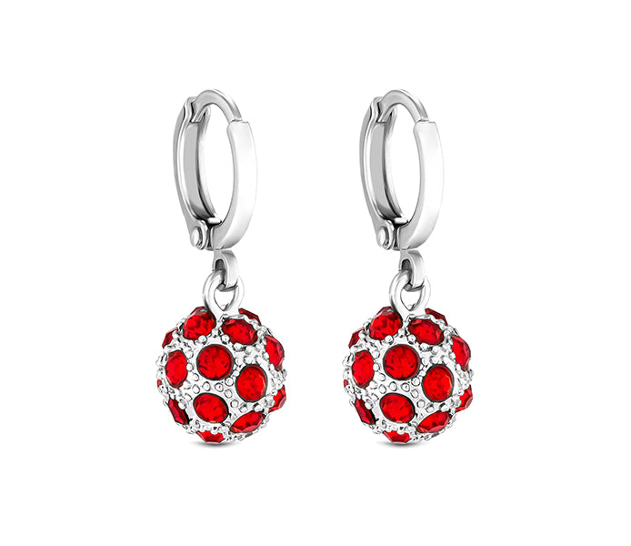 Crystal Ball Earrings in rhodium with red crystals