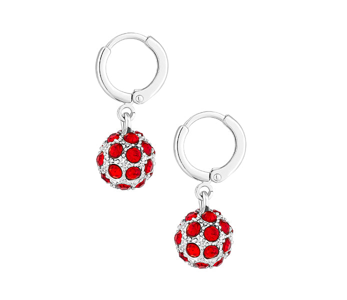 Crystal Ball Earrings in rhodium with red crystals