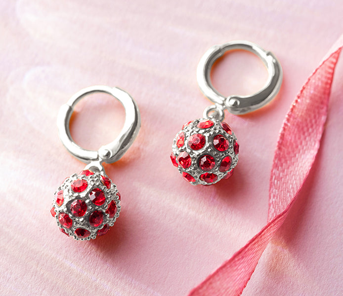 Crystal Ball Earrings in rhodium with red crystals
