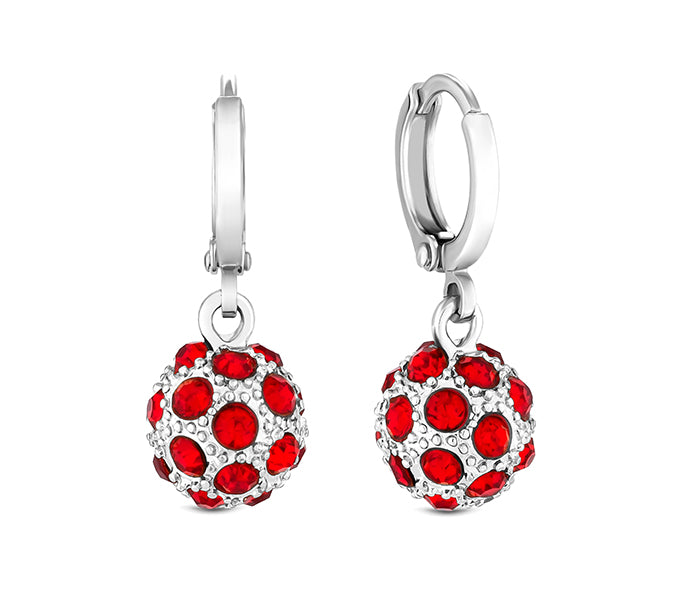 Crystal Ball Earrings in rhodium with red crystals