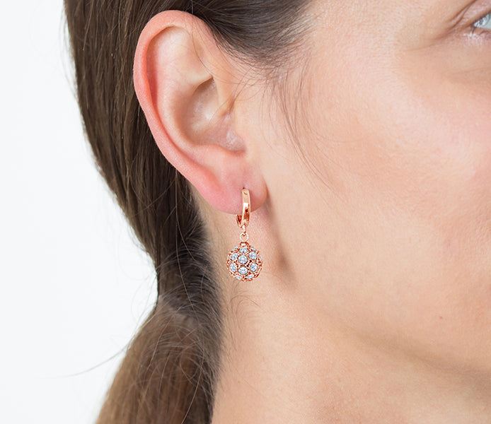 Crystal Ball Earrings in Rose Gold Plating